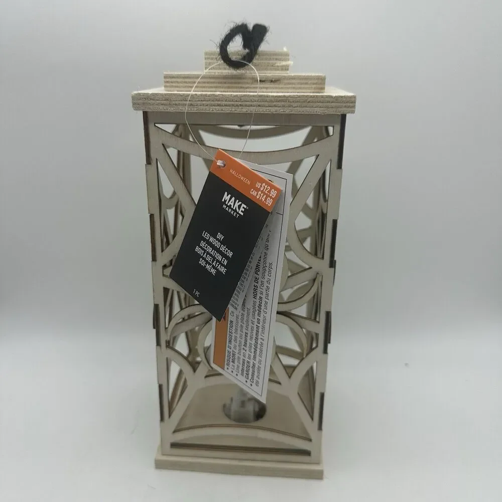 2PC Halloween Wooden Spider Lantern LED Light Up Centerpiece Decoration